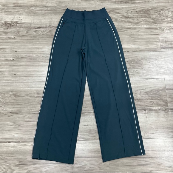 Athleta Pants - Athleta Venice High Rise Track Stripe Wide Leg Green/ White Stripe Size XS